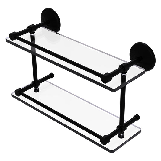 Allied Brass Monte Carlo 16" x 5" Matte Black Solid Brass Double Glass Shelf With Gallery Rail