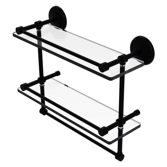 Allied Brass Monte Carlo 16" x 5" Matte Black Solid Brass Double Glass Shelf With Towel Bar