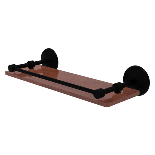 Allied Brass Monte Carlo 16" x 5" Matte Black Solid Brass Solid IPE Ironwood Shelf With Gallery Rail