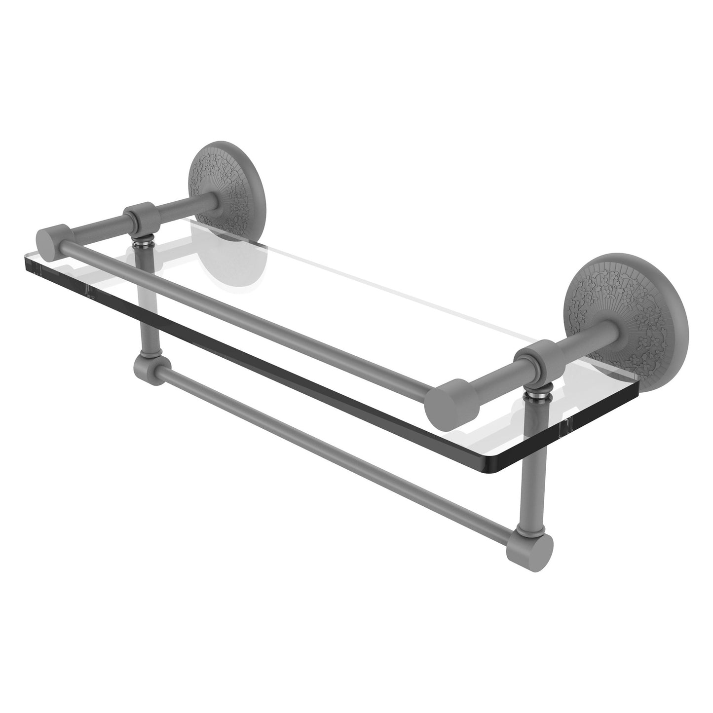 Allied Brass Monte Carlo 16" x 5" Matte Gray Solid Brass Gallery Glass Shelf With Towel Bar