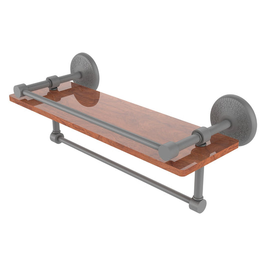 Allied Brass Monte Carlo 16" x 5" Matte Gray Solid Brass IPE Ironwood Shelf With Gallery Rail and Towel Bar