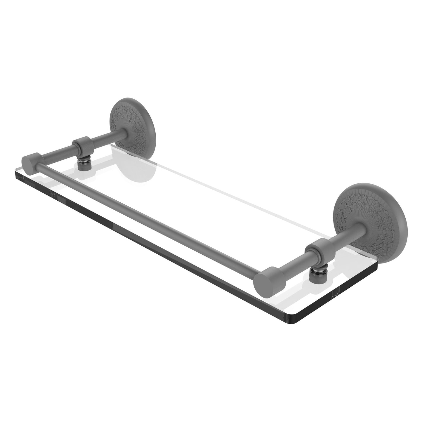 Allied Brass Monte Carlo 16" x 5" Matte Gray Solid Brass Tempered Glass Shelf With Gallery Rail
