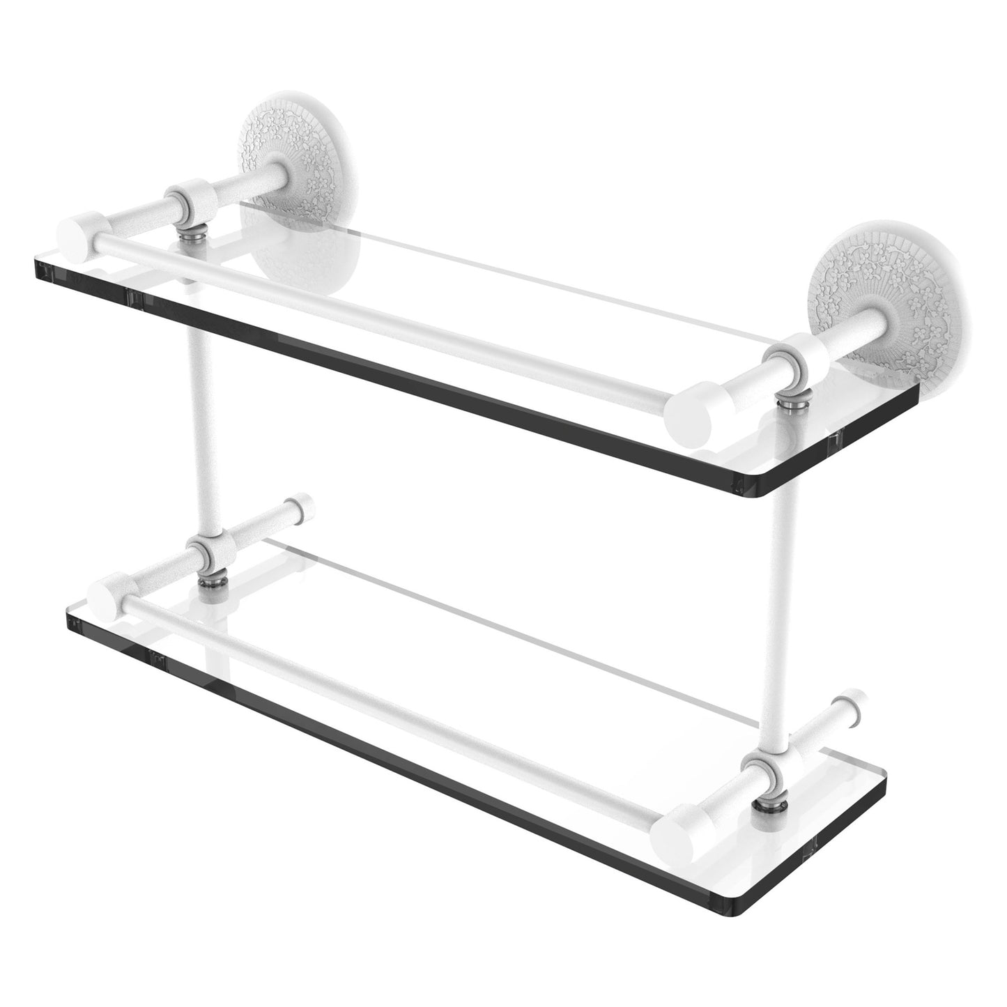 Allied Brass Monte Carlo 16" x 5" Matte White Solid Brass Double Glass Shelf With Gallery Rail