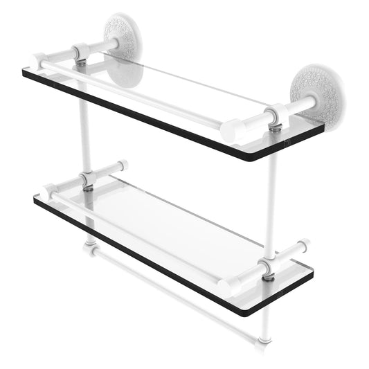 Allied Brass Monte Carlo 16" x 5" Matte White Solid Brass Double Glass Shelf With Towel Bar