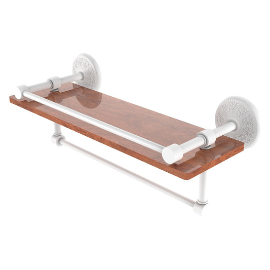 Allied Brass Monte Carlo 16" x 5" Matte White Solid Brass IPE Ironwood Shelf With Gallery Rail and Towel Bar
