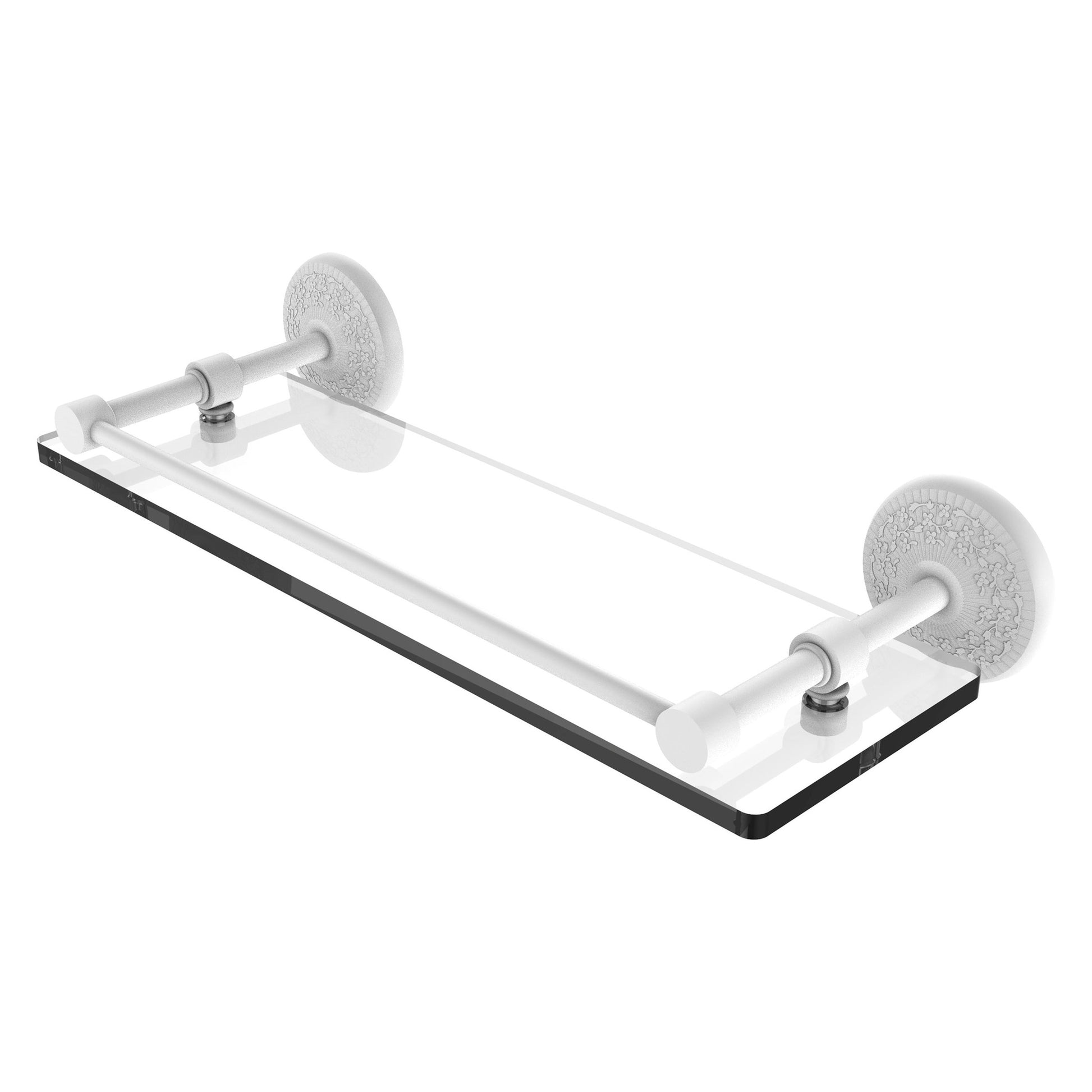 Allied Brass Monte Carlo 16" x 5" Matte White Solid Brass Tempered Glass Shelf With Gallery Rail