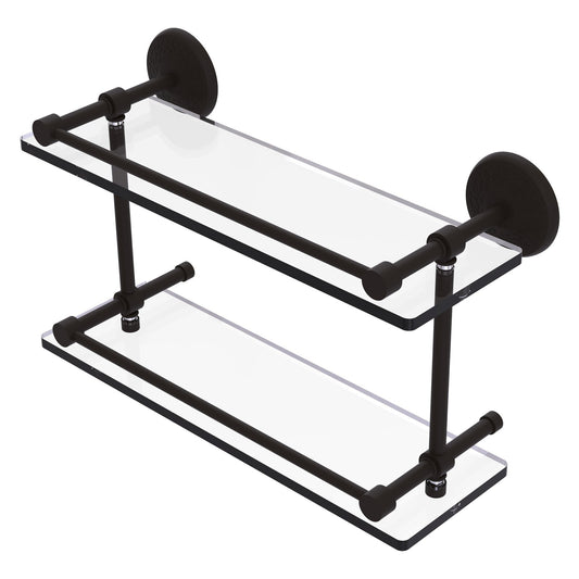 Allied Brass Monte Carlo 16" x 5" Oil Rubbed Bronze Solid Brass Double Glass Shelf With Gallery Rail