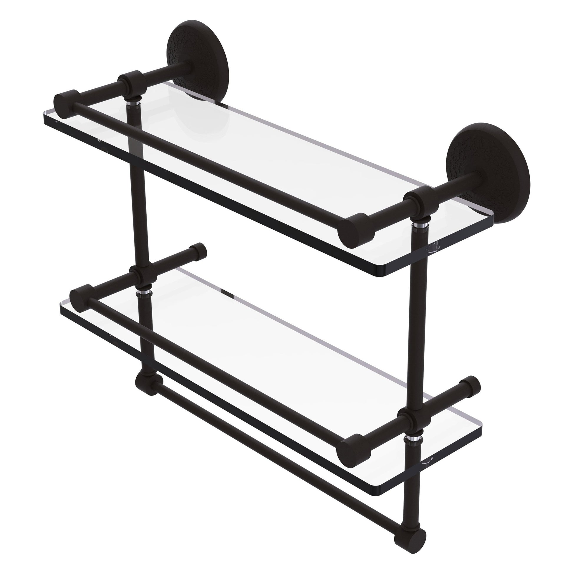 Allied Brass Monte Carlo 16" x 5" Oil Rubbed Bronze Solid Brass Double Glass Shelf With Towel Bar