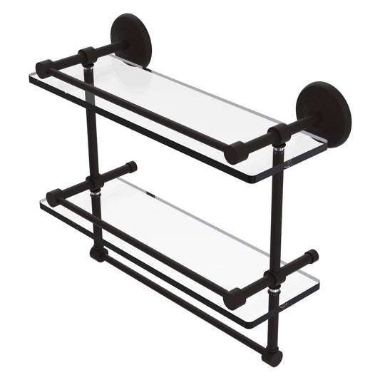 Allied Brass Monte Carlo 16" x 5" Oil Rubbed Bronze Solid Brass Double Glass Shelf With Towel Bar