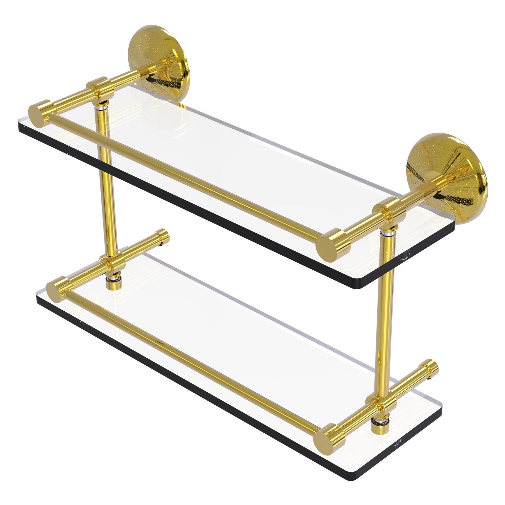 Allied Brass Monte Carlo 16" x 5" Polished Brass Solid Brass Double Glass Shelf With Gallery Rail