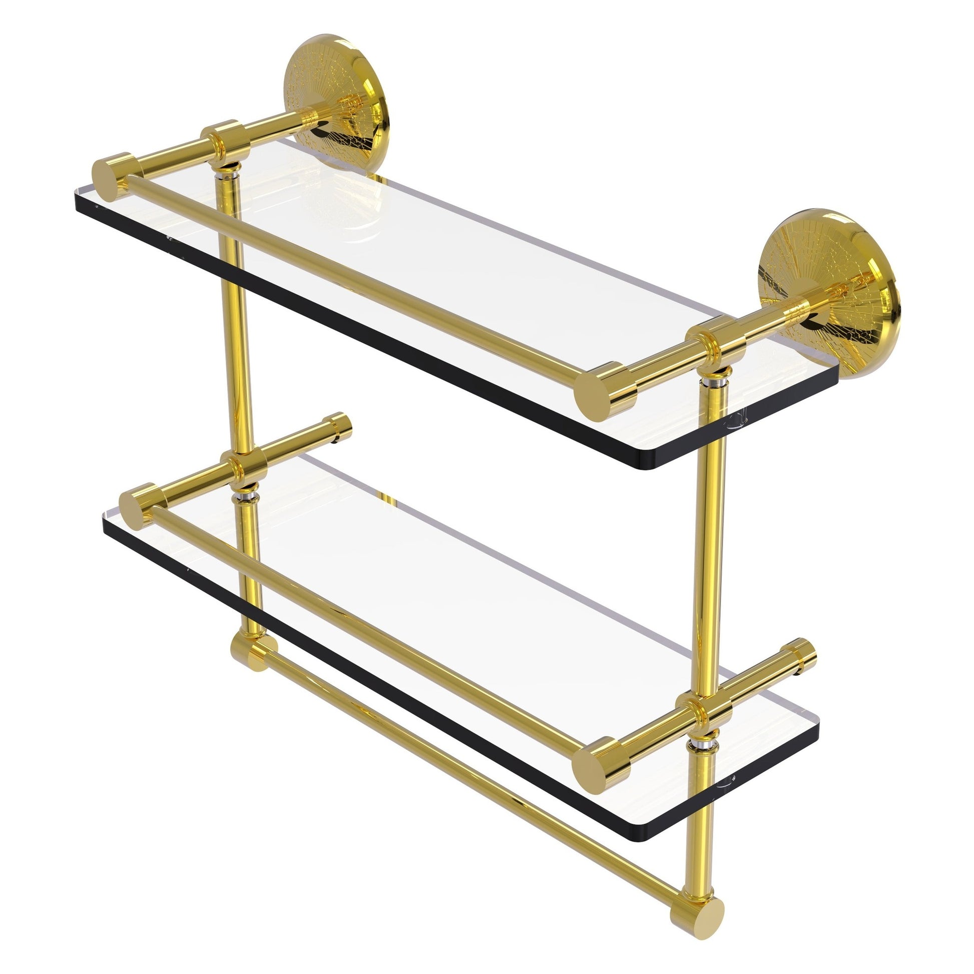 Allied Brass Monte Carlo 16" x 5" Polished Brass Solid Brass Double Glass Shelf With Towel Bar