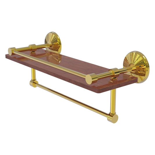 Allied Brass Monte Carlo 16" x 5" Polished Brass Solid Brass IPE Ironwood Shelf With Gallery Rail and Towel Bar