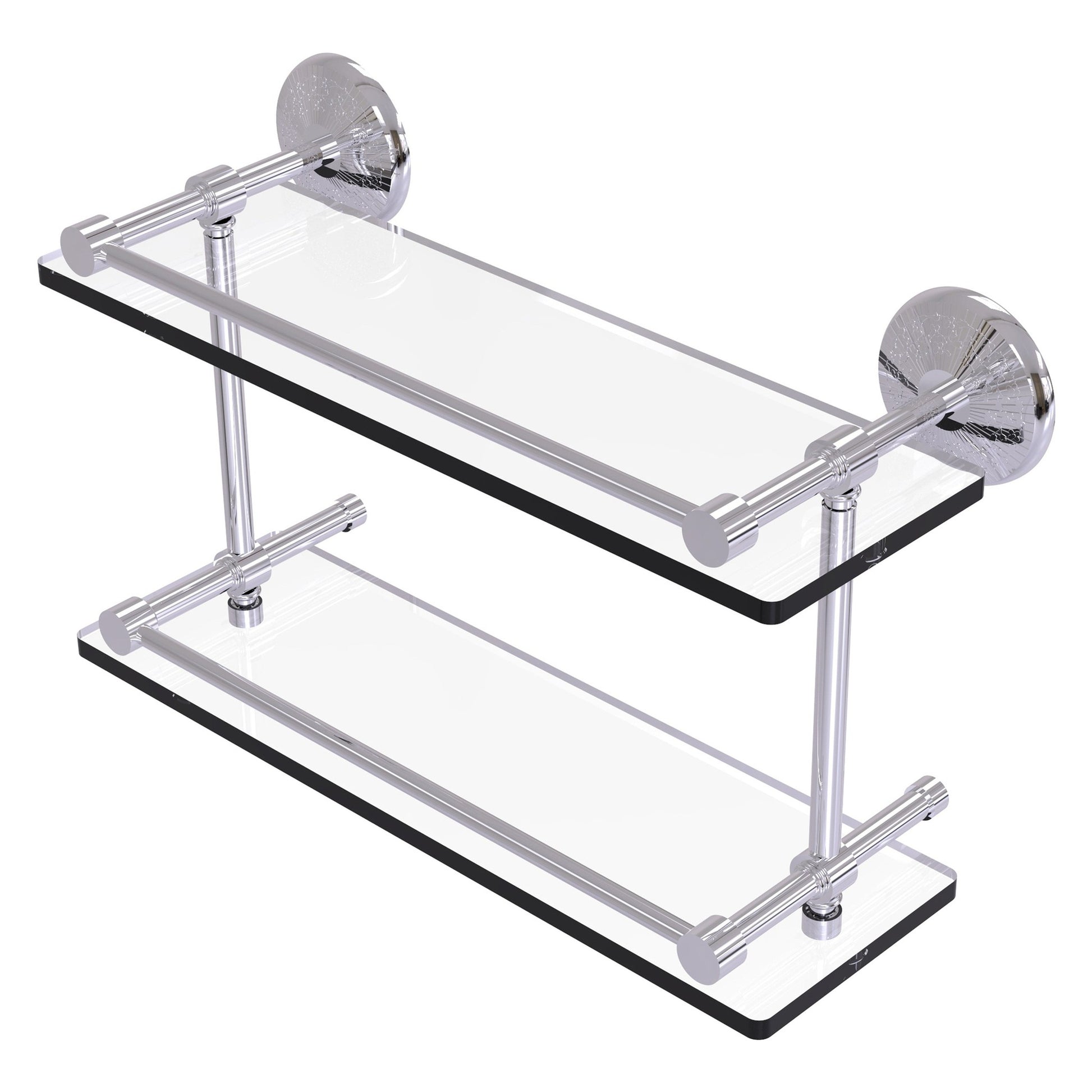 Allied Brass Monte Carlo 16" x 5" Polished Chrome Solid Brass Double Glass Shelf With Gallery Rail