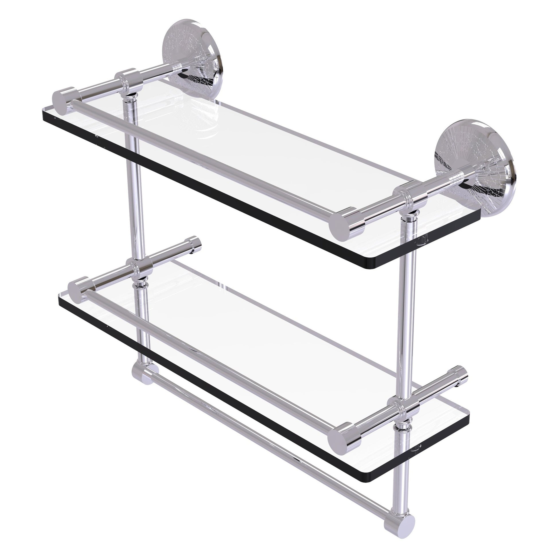Allied Brass Monte Carlo 16" x 5" Polished Chrome Solid Brass Double Glass Shelf With Towel Bar