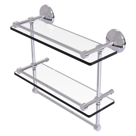 Allied Brass Monte Carlo 16" x 5" Polished Chrome Solid Brass Double Glass Shelf With Towel Bar