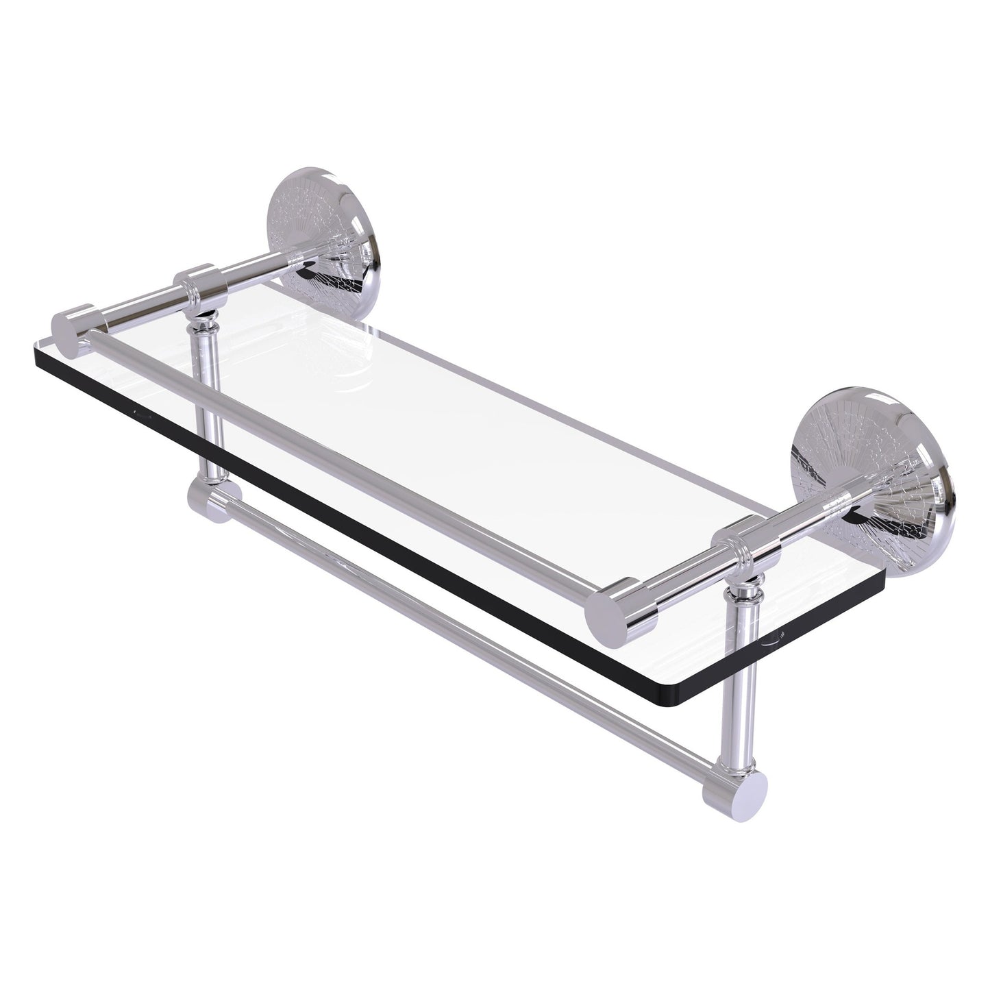 Allied Brass Monte Carlo 16" x 5" Polished Chrome Solid Brass Gallery Glass Shelf With Towel Bar