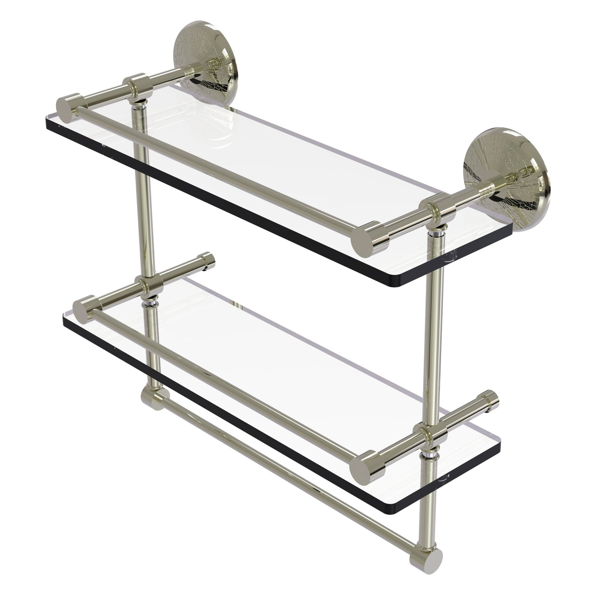 Allied Brass Monte Carlo 16" x 5" Polished Nickel Solid Brass Double Glass Shelf With Towel Bar