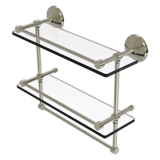 Allied Brass Monte Carlo 16" x 5" Polished Nickel Solid Brass Double Glass Shelf With Towel Bar