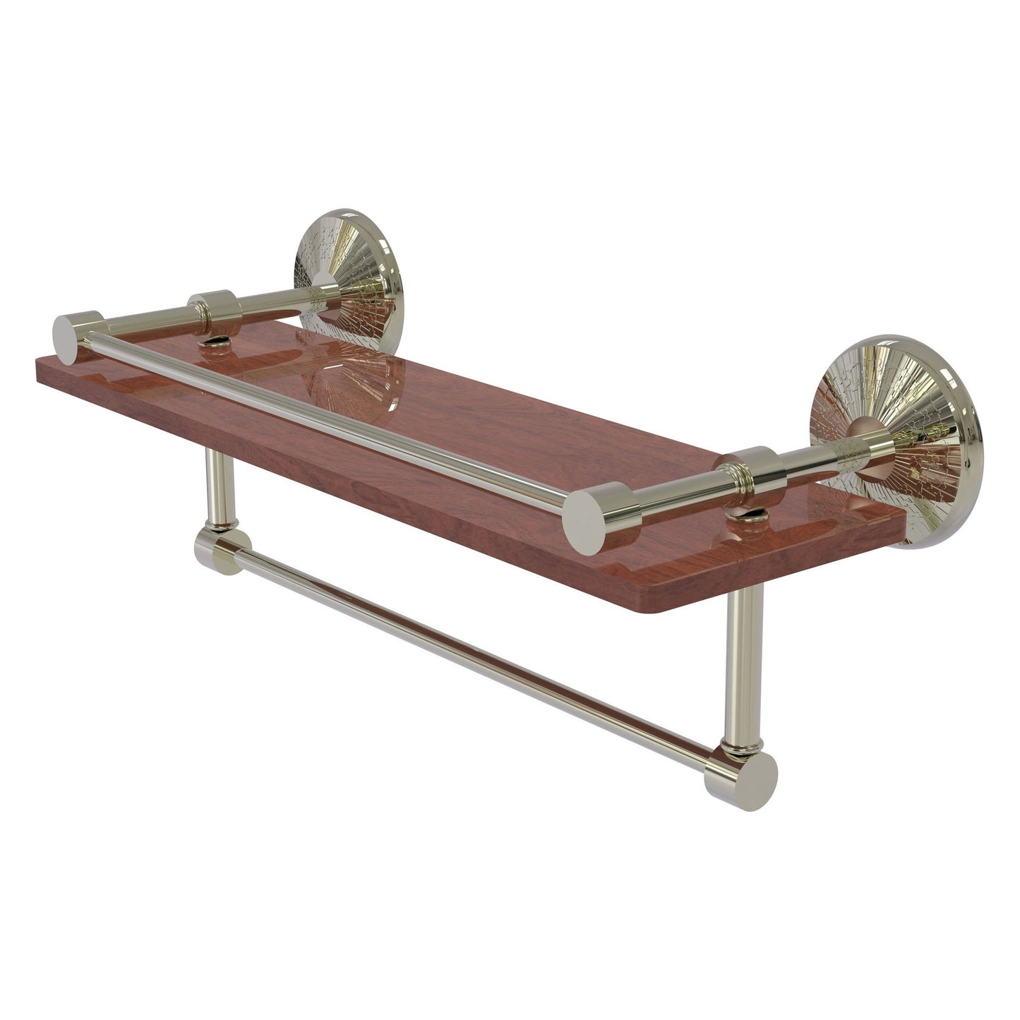 Allied Brass Monte Carlo 16" x 5" Polished Nickel Solid Brass IPE Ironwood Shelf With Gallery Rail and Towel Bar