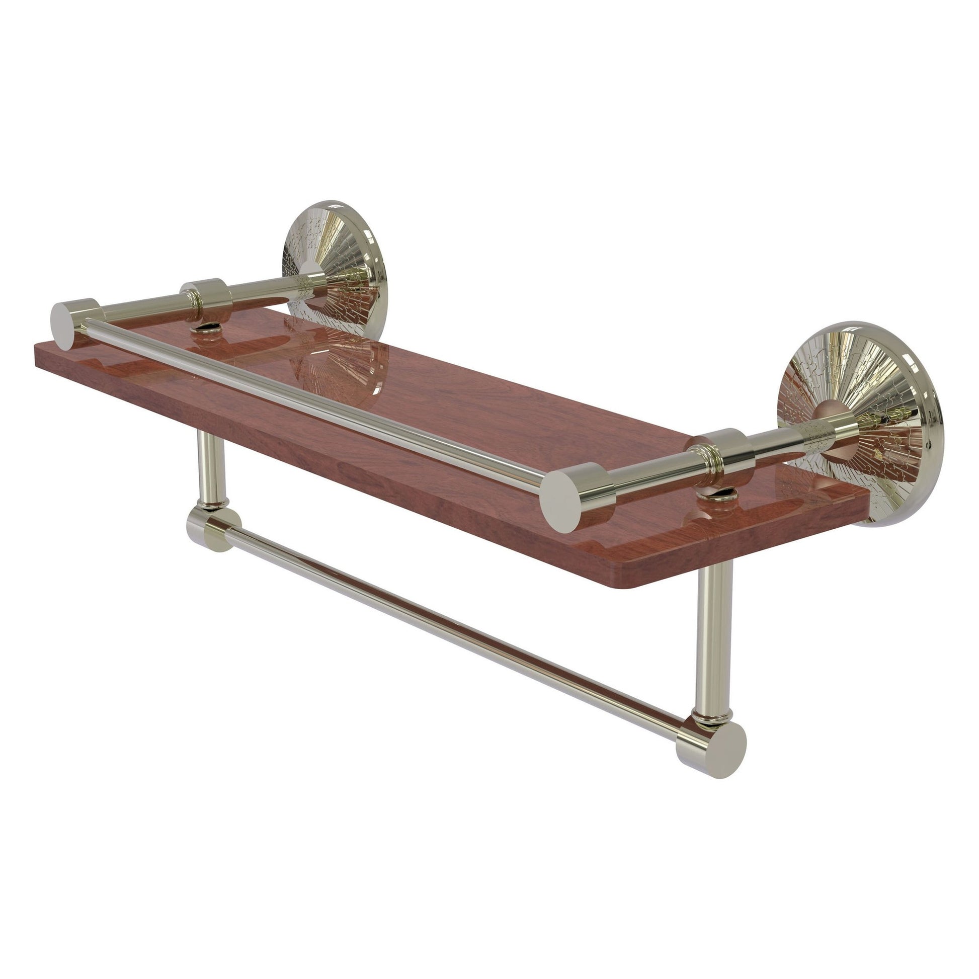 Allied Brass Monte Carlo 16" x 5" Polished Nickel Solid Brass IPE Ironwood Shelf With Gallery Rail and Towel Bar