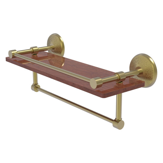 Allied Brass Monte Carlo 16" x 5" Satin Brass Solid Brass IPE Ironwood Shelf With Gallery Rail and Towel Bar