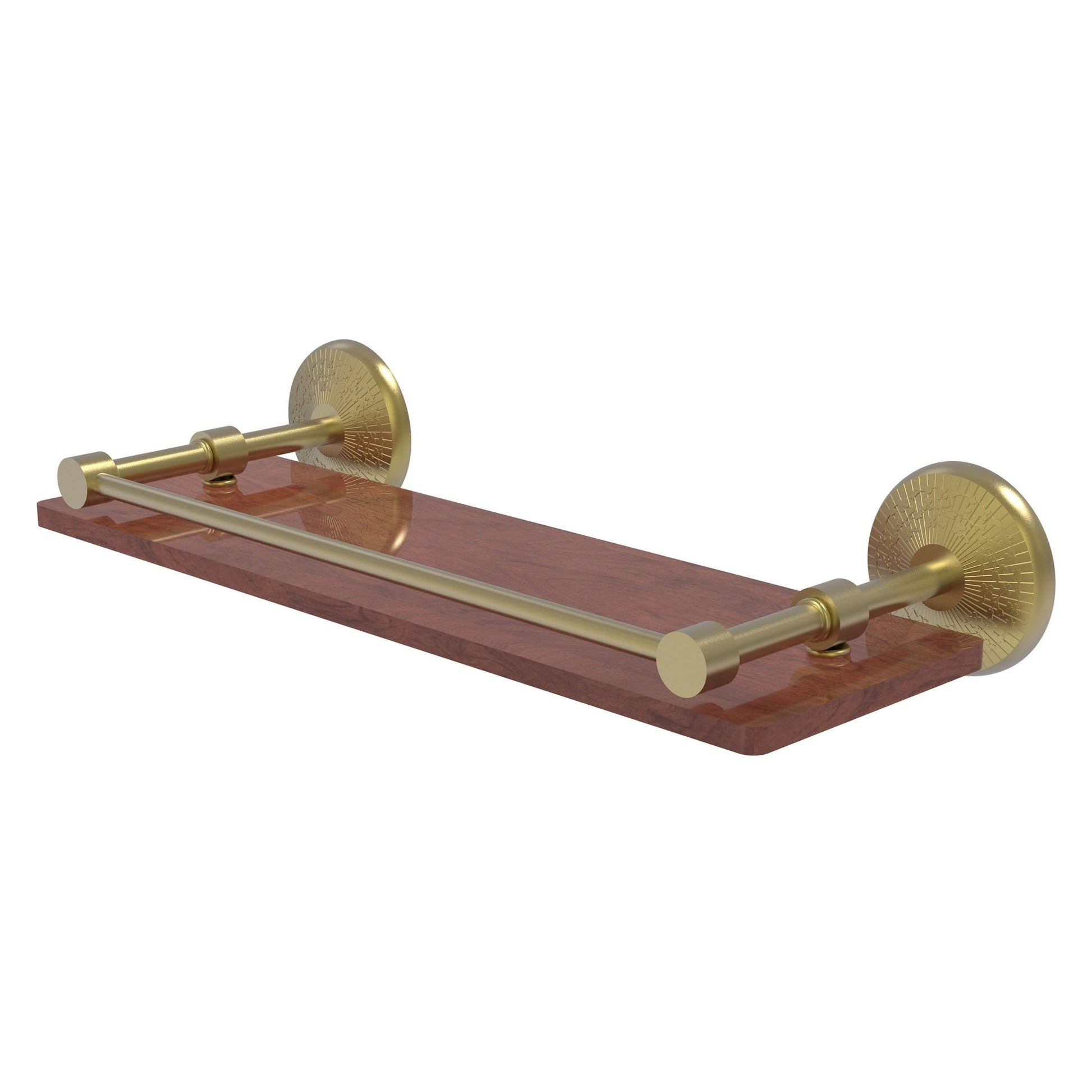 Allied Brass Monte Carlo 16" x 5" Satin Brass Solid Brass Solid IPE Ironwood Shelf With Gallery Rail