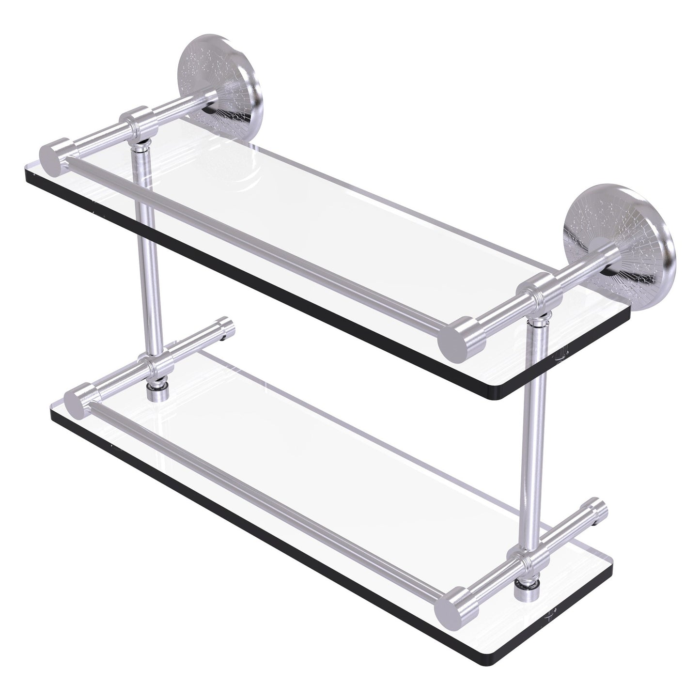 Allied Brass Monte Carlo 16" x 5" Satin Chrome Solid Brass Double Glass Shelf With Gallery Rail
