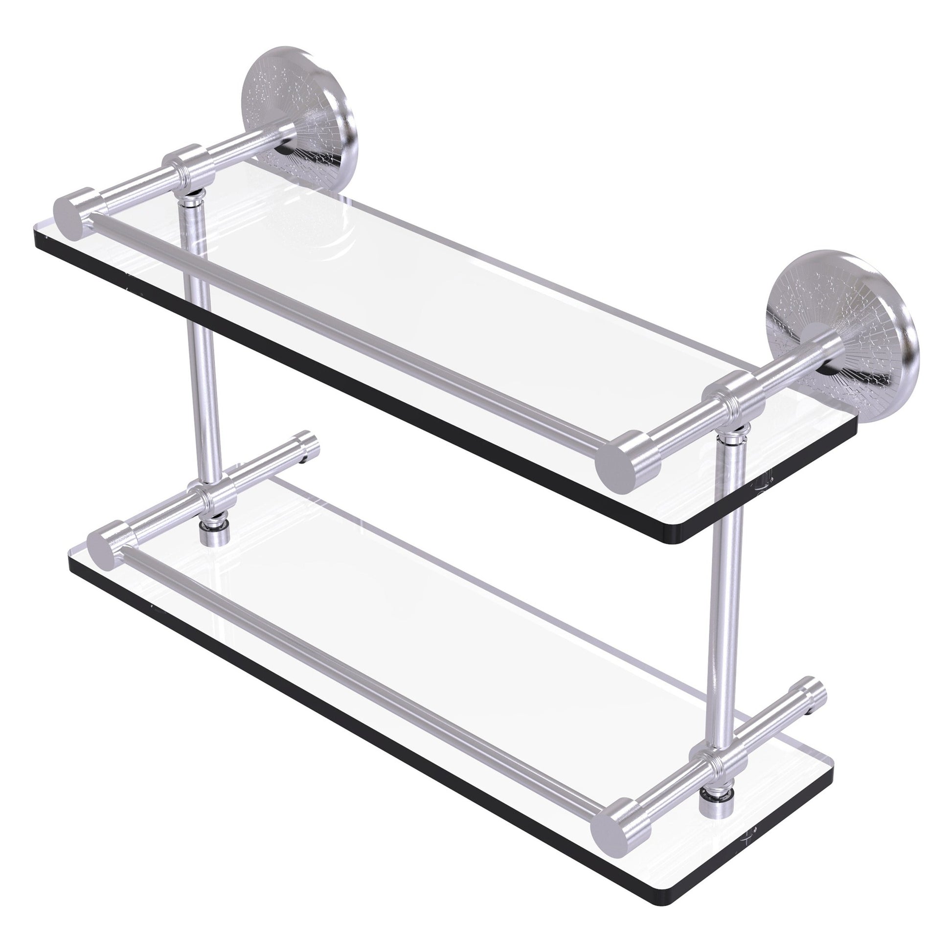 Allied Brass Monte Carlo 16" x 5" Satin Chrome Solid Brass Double Glass Shelf With Gallery Rail