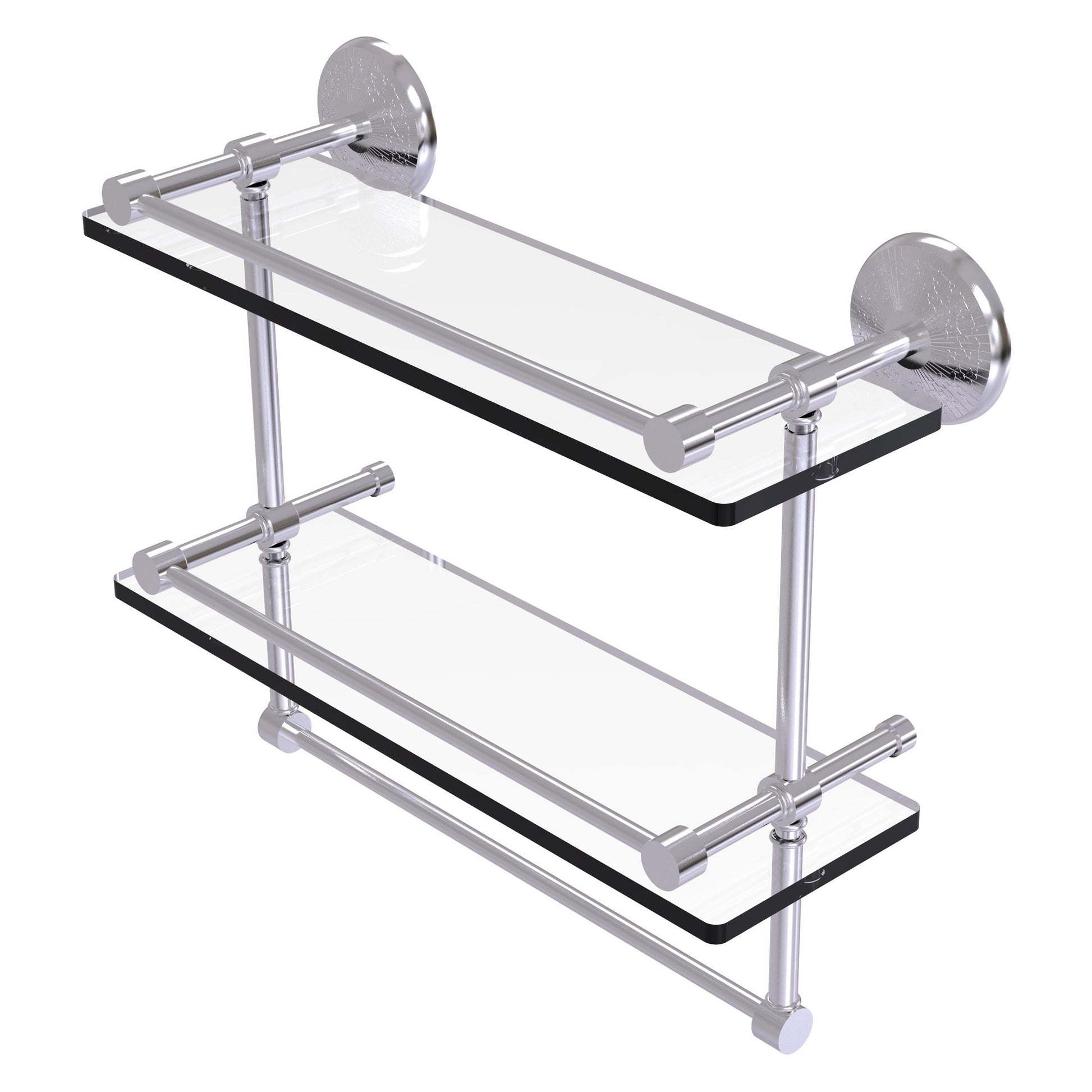 Allied Brass Monte Carlo 16" x 5" Satin Chrome Solid Brass Double Glass Shelf With Towel Bar