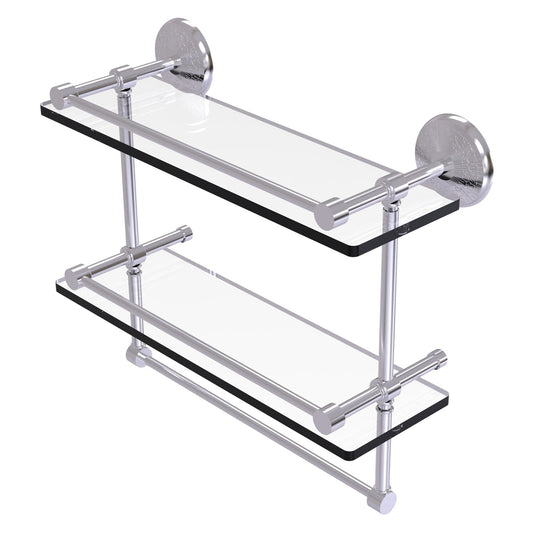 Allied Brass Monte Carlo 16" x 5" Satin Chrome Solid Brass Double Glass Shelf With Towel Bar