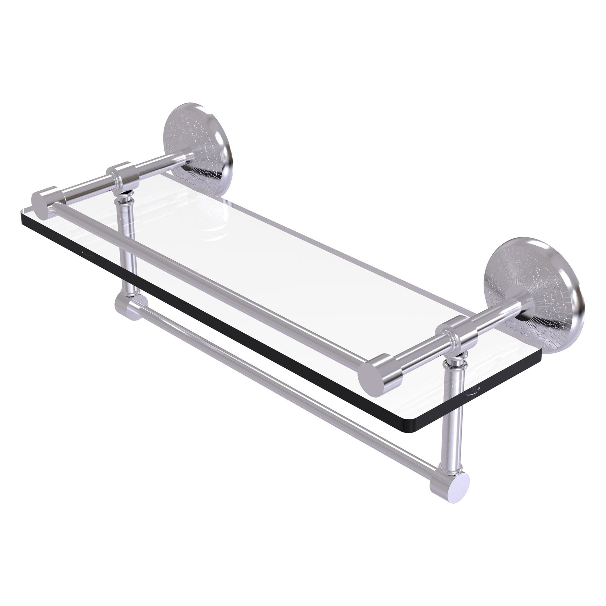 Allied Brass Monte Carlo 16" x 5" Satin Chrome Solid Brass Gallery Glass Shelf With Towel Bar
