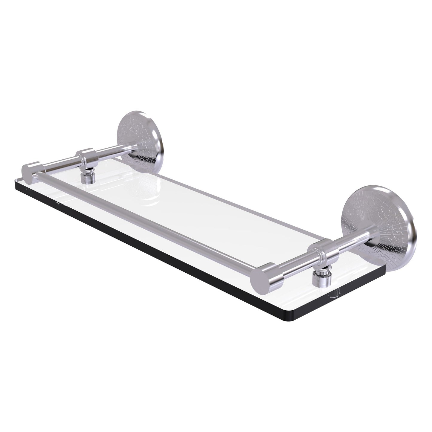 Allied Brass Monte Carlo 16" x 5" Satin Chrome Solid Brass Tempered Glass Shelf With Gallery Rail