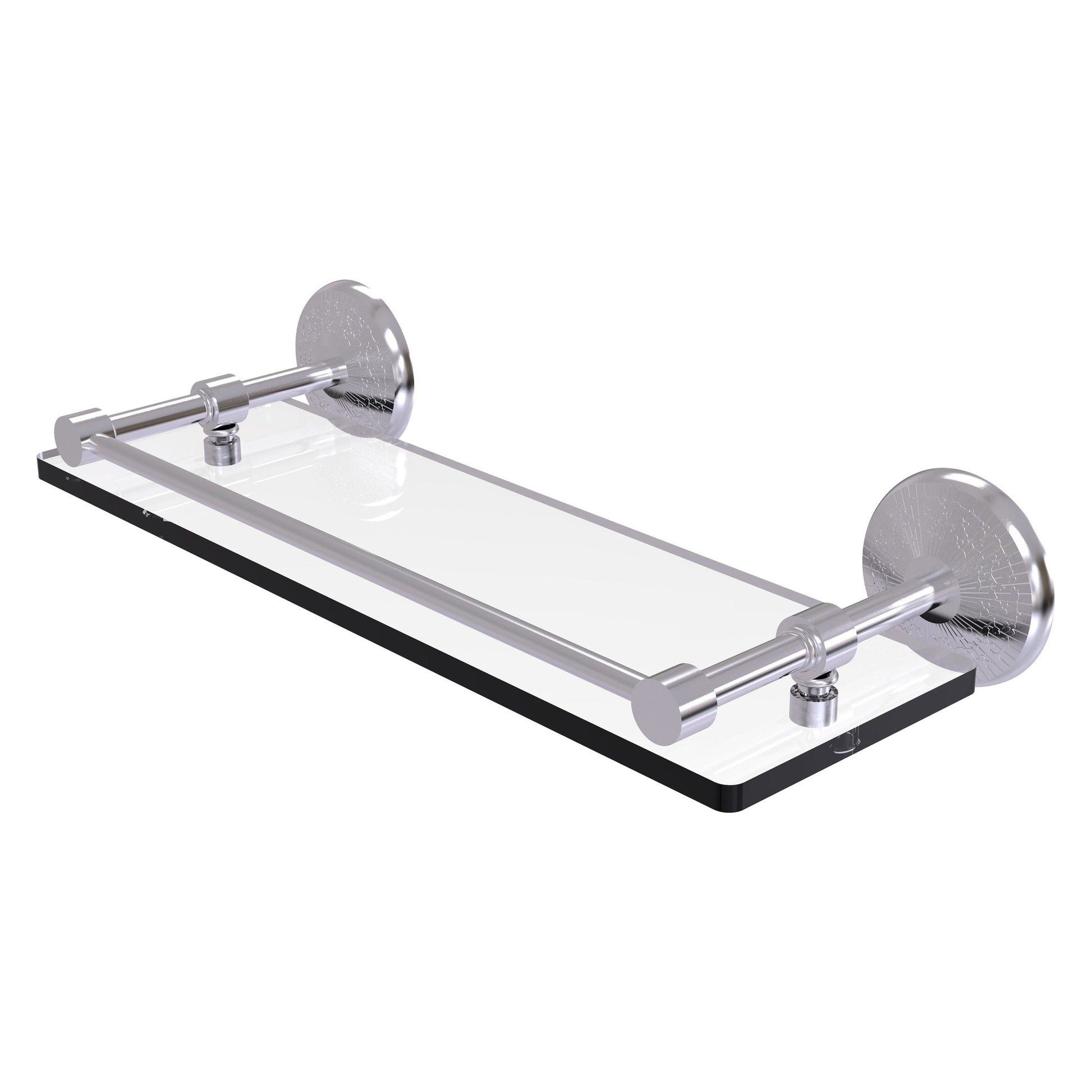 Allied Brass Monte Carlo 16" x 5" Satin Chrome Solid Brass Tempered Glass Shelf With Gallery Rail