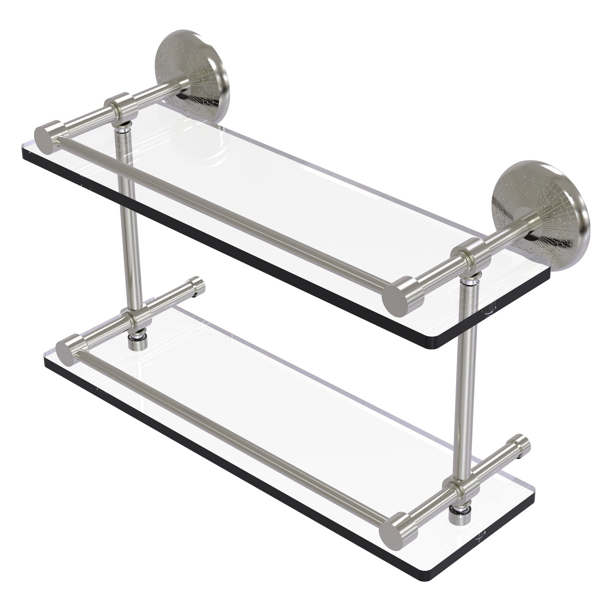 Allied Brass Monte Carlo 16" x 5" Satin Nickel Solid Brass Double Glass Shelf With Gallery Rail