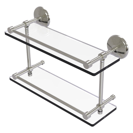 Allied Brass Monte Carlo 16" x 5" Satin Nickel Solid Brass Double Glass Shelf With Gallery Rail