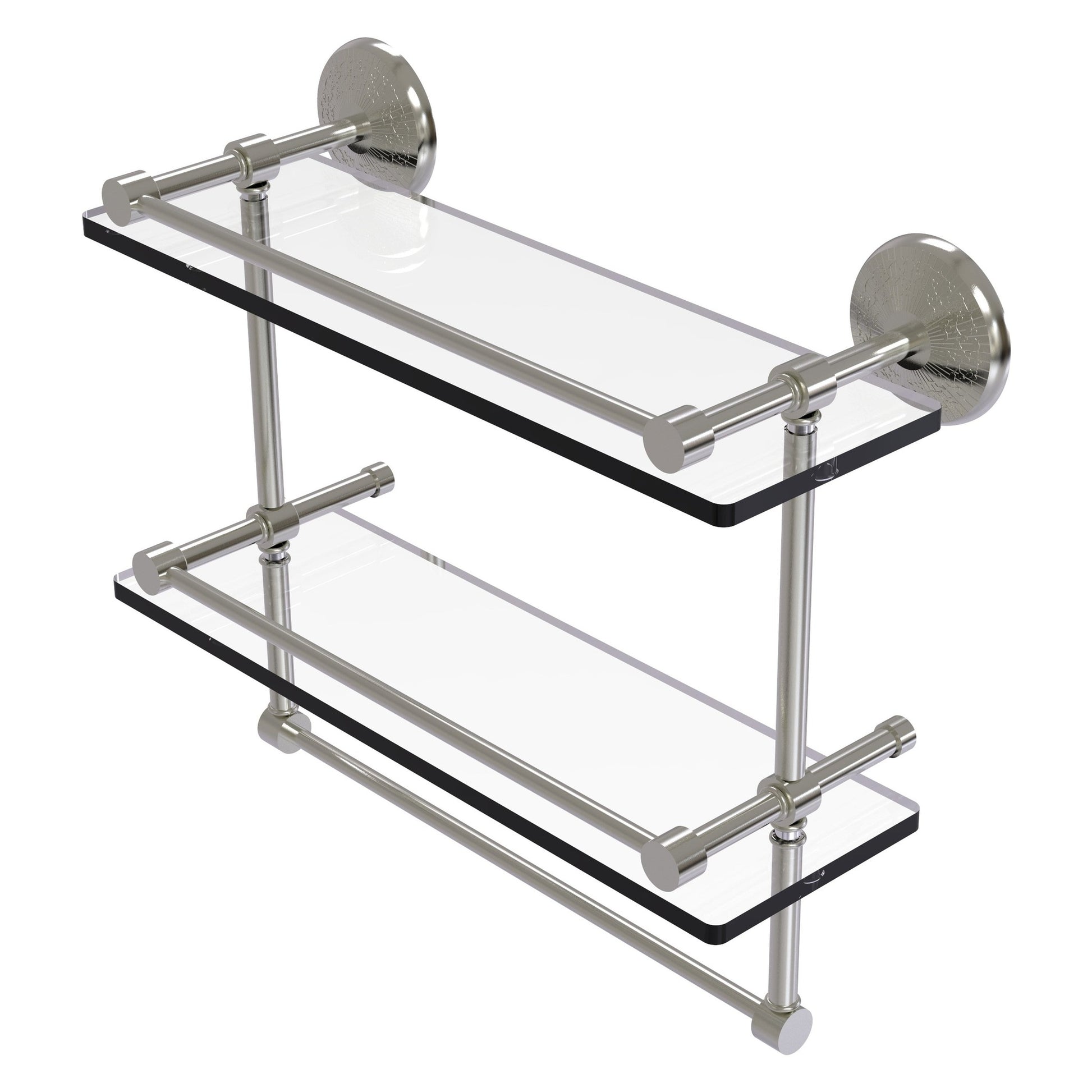 Allied Brass Monte Carlo 16" x 5" Satin Nickel Solid Brass Double Glass Shelf With Towel Bar
