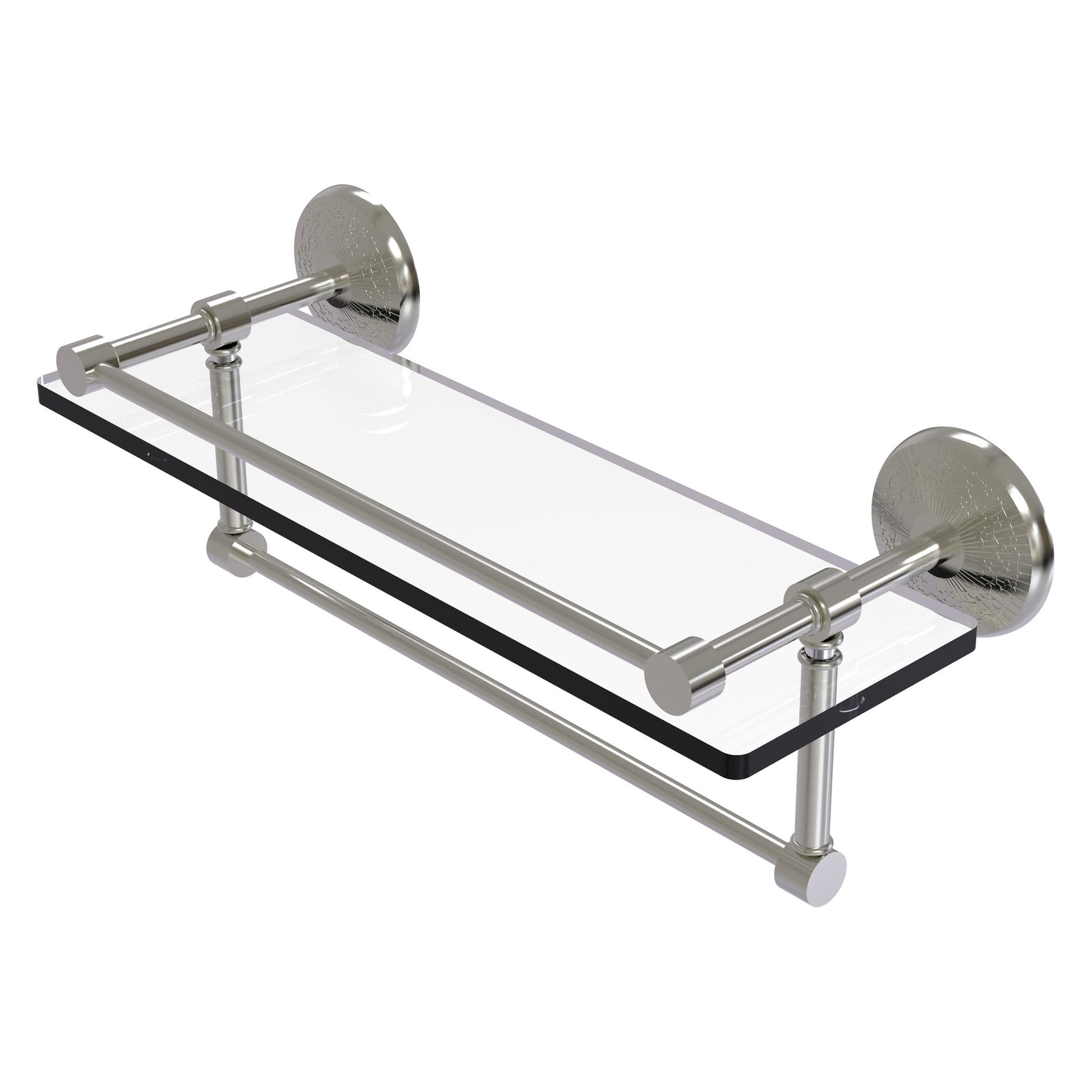Allied Brass Monte Carlo 16" x 5" Satin Nickel Solid Brass Gallery Glass Shelf With Towel Bar