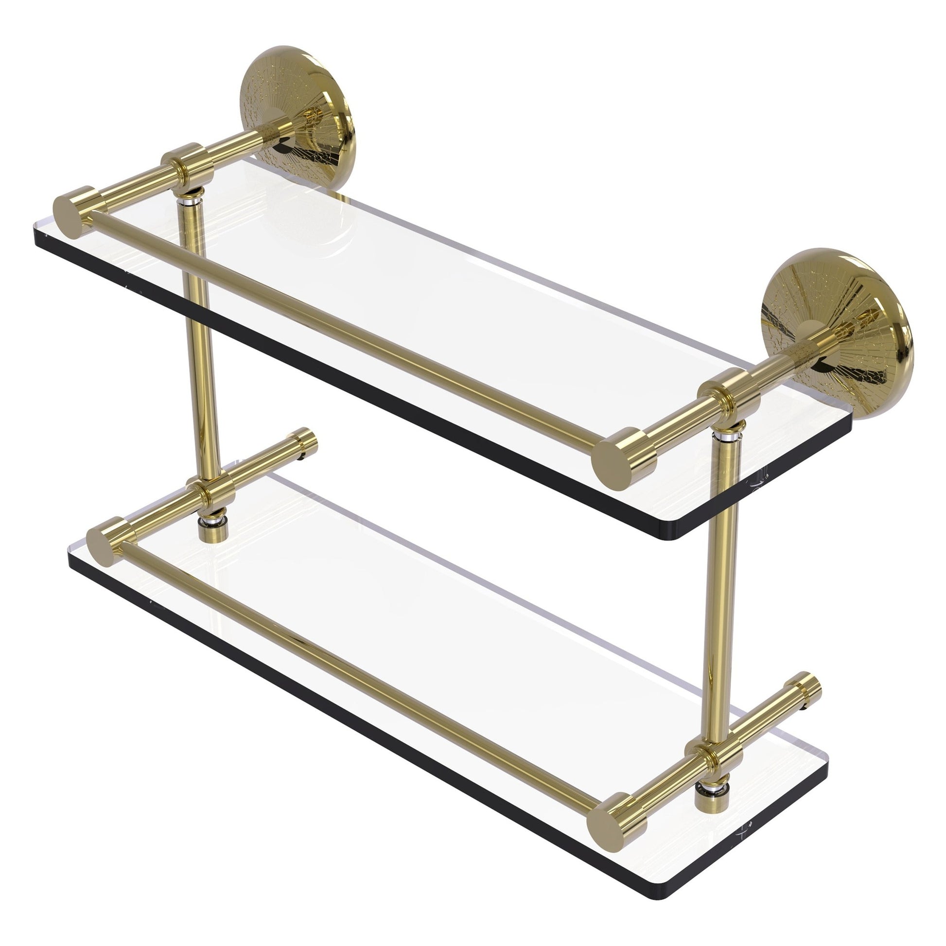 Allied Brass Monte Carlo 16" x 5" Unlacquered Brass Solid Brass Double Glass Shelf With Gallery Rail