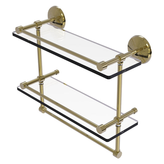 Allied Brass Monte Carlo 16" x 5" Unlacquered Brass Solid Brass Double Glass Shelf With Towel Bar