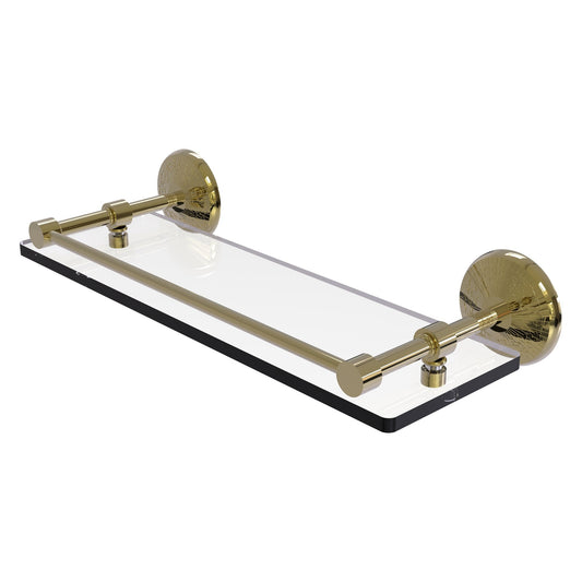 Allied Brass Monte Carlo 16" x 5" Unlacquered Brass Solid Brass Tempered Glass Shelf With Gallery Rail