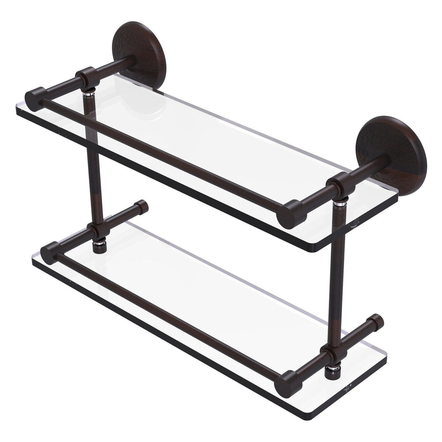 Allied Brass Monte Carlo 16" x 5" Venetian Bronze Solid Brass Double Glass Shelf With Gallery Rail