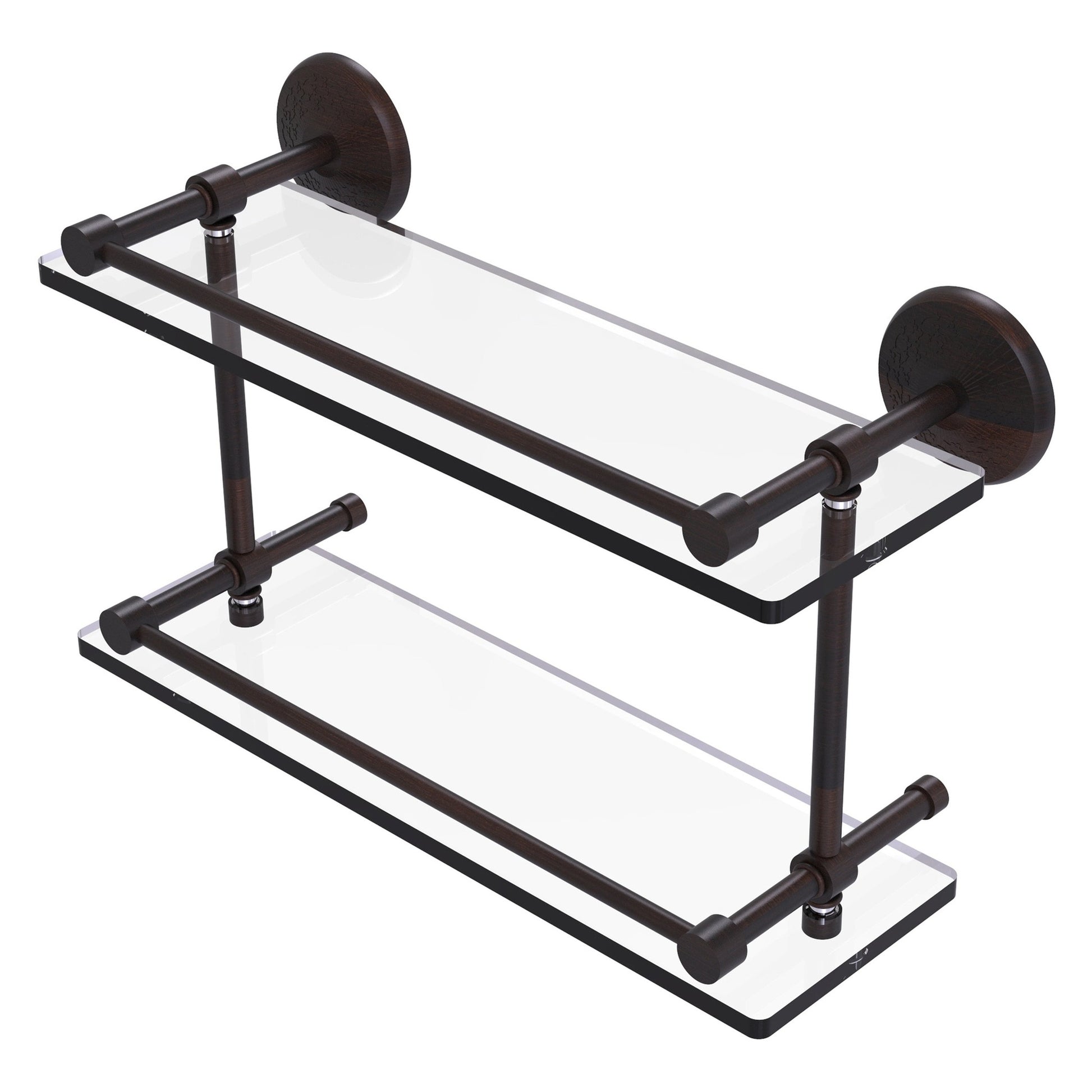 Allied Brass Monte Carlo 16" x 5" Venetian Bronze Solid Brass Double Glass Shelf With Gallery Rail