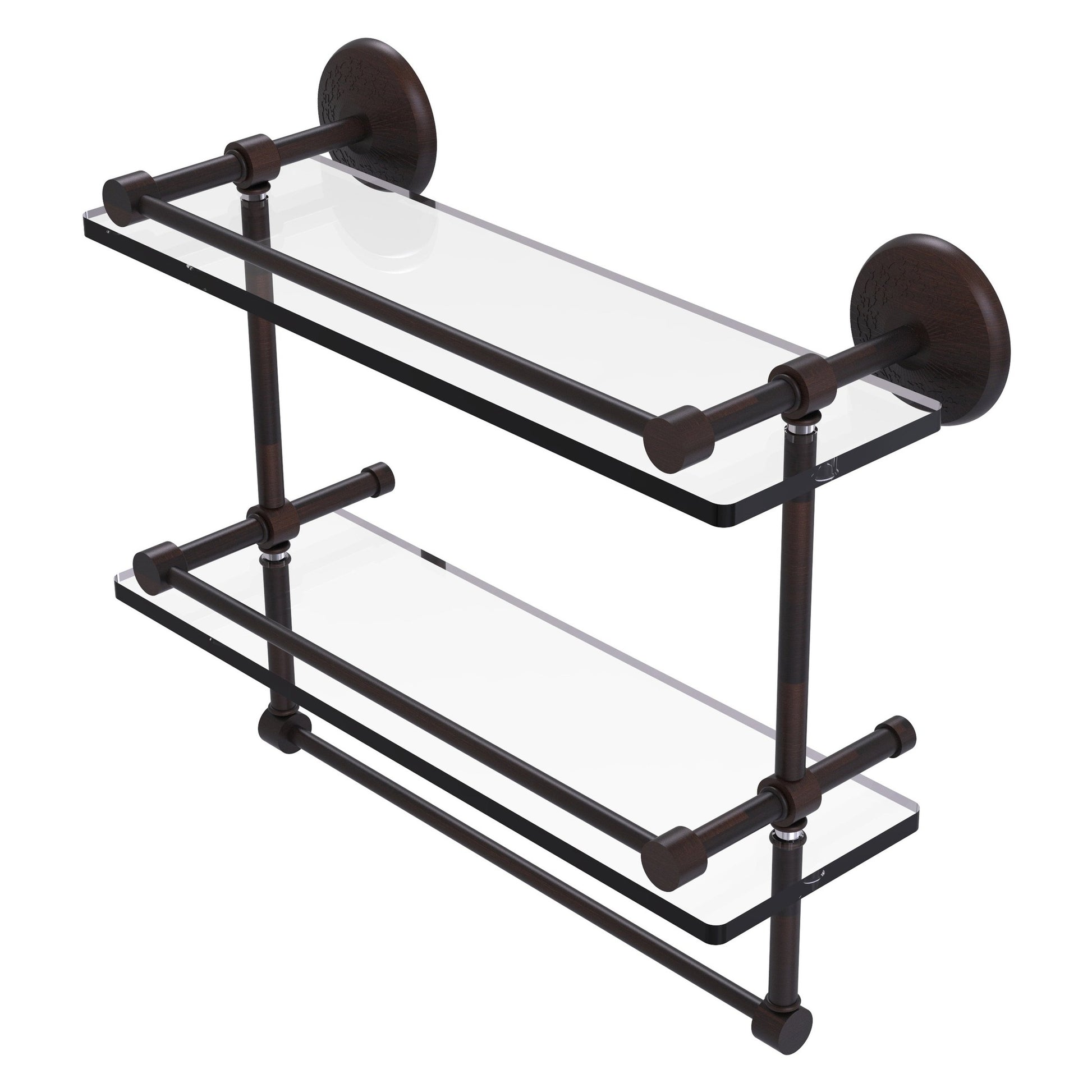 Allied Brass Monte Carlo 16" x 5" Venetian Bronze Solid Brass Double Glass Shelf With Towel Bar