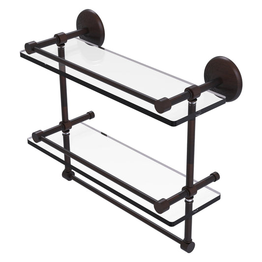 Allied Brass Monte Carlo 16" x 5" Venetian Bronze Solid Brass Double Glass Shelf With Towel Bar