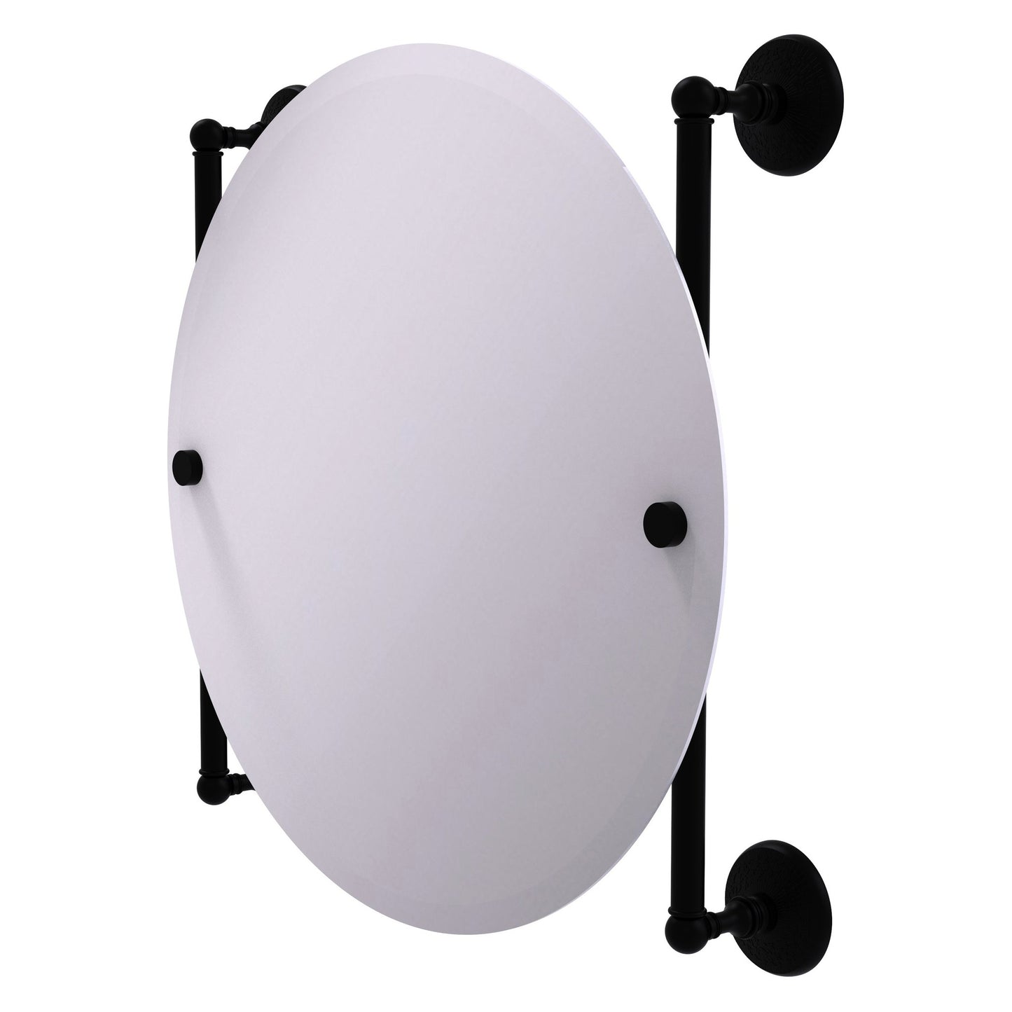 Allied Brass Monte Carlo 22" x 3.8" Matte Black Solid Brass Round Frameless Rail Mounted Mirror