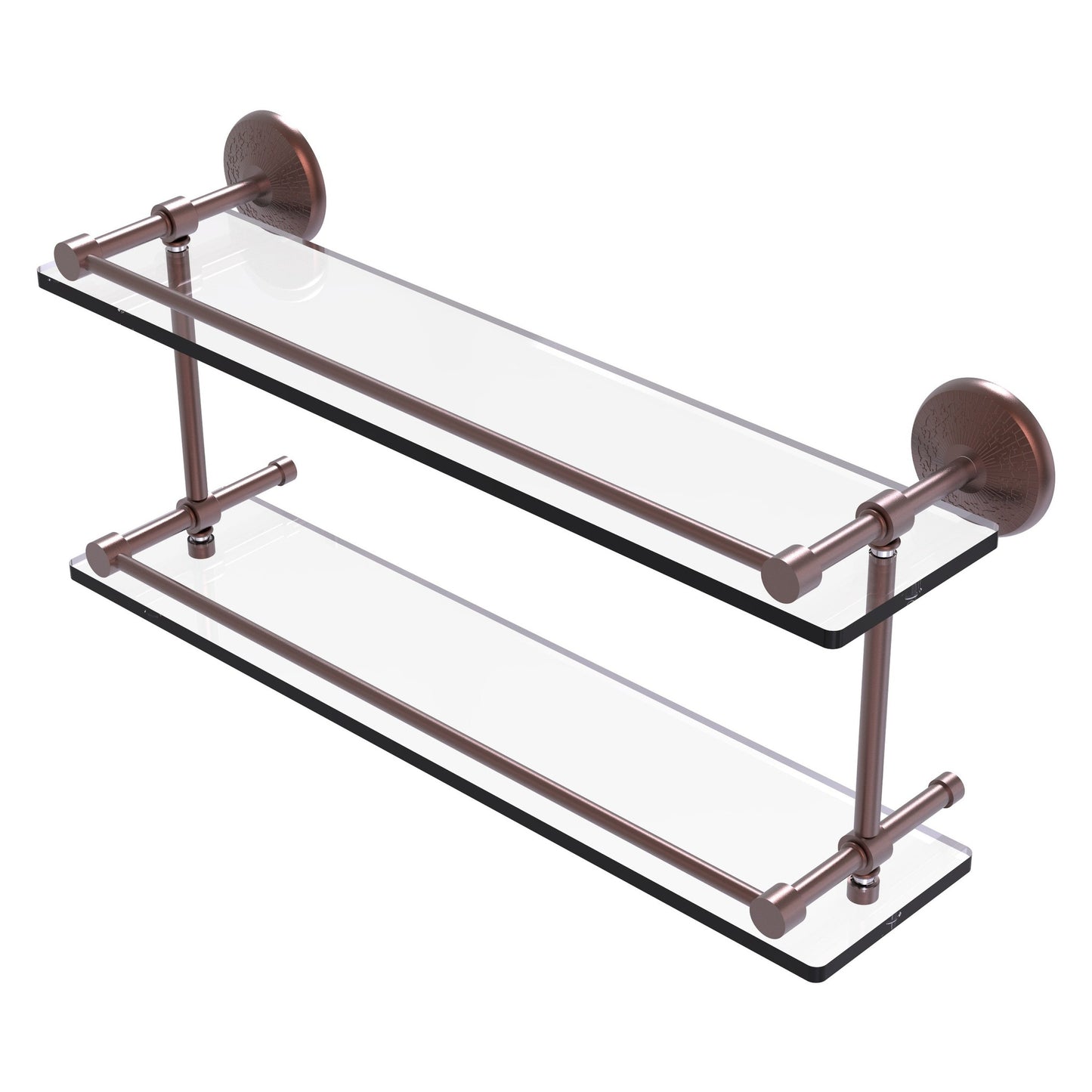 Allied Brass Monte Carlo 22" x 5" Antique Copper Solid Brass Double Glass Shelf With Gallery Rail