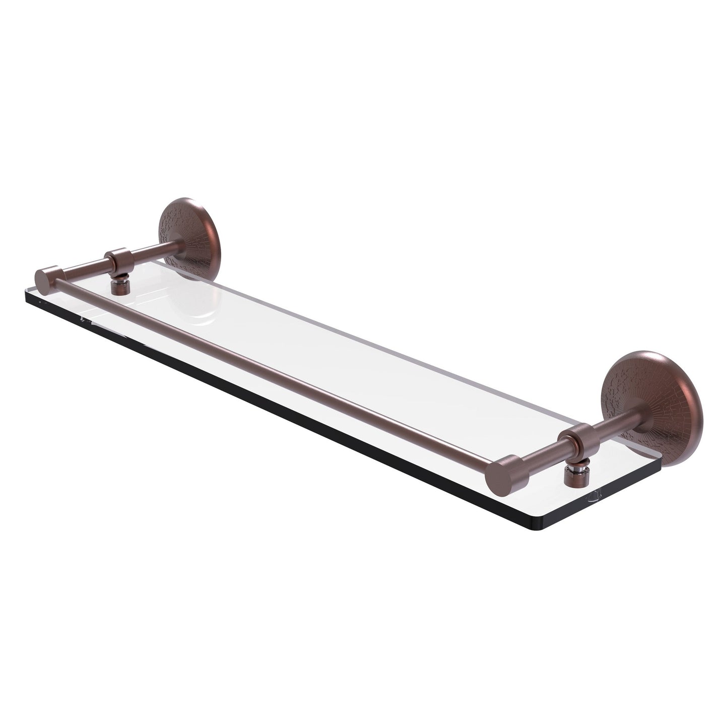 Allied Brass Monte Carlo 22" x 5" Antique Copper Solid Brass Tempered Glass Shelf With Gallery Rail