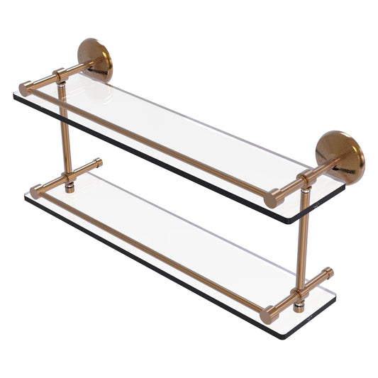 Allied Brass Monte Carlo 22" x 5" Brushed Bronze Solid Brass Double Glass Shelf With Gallery Rail