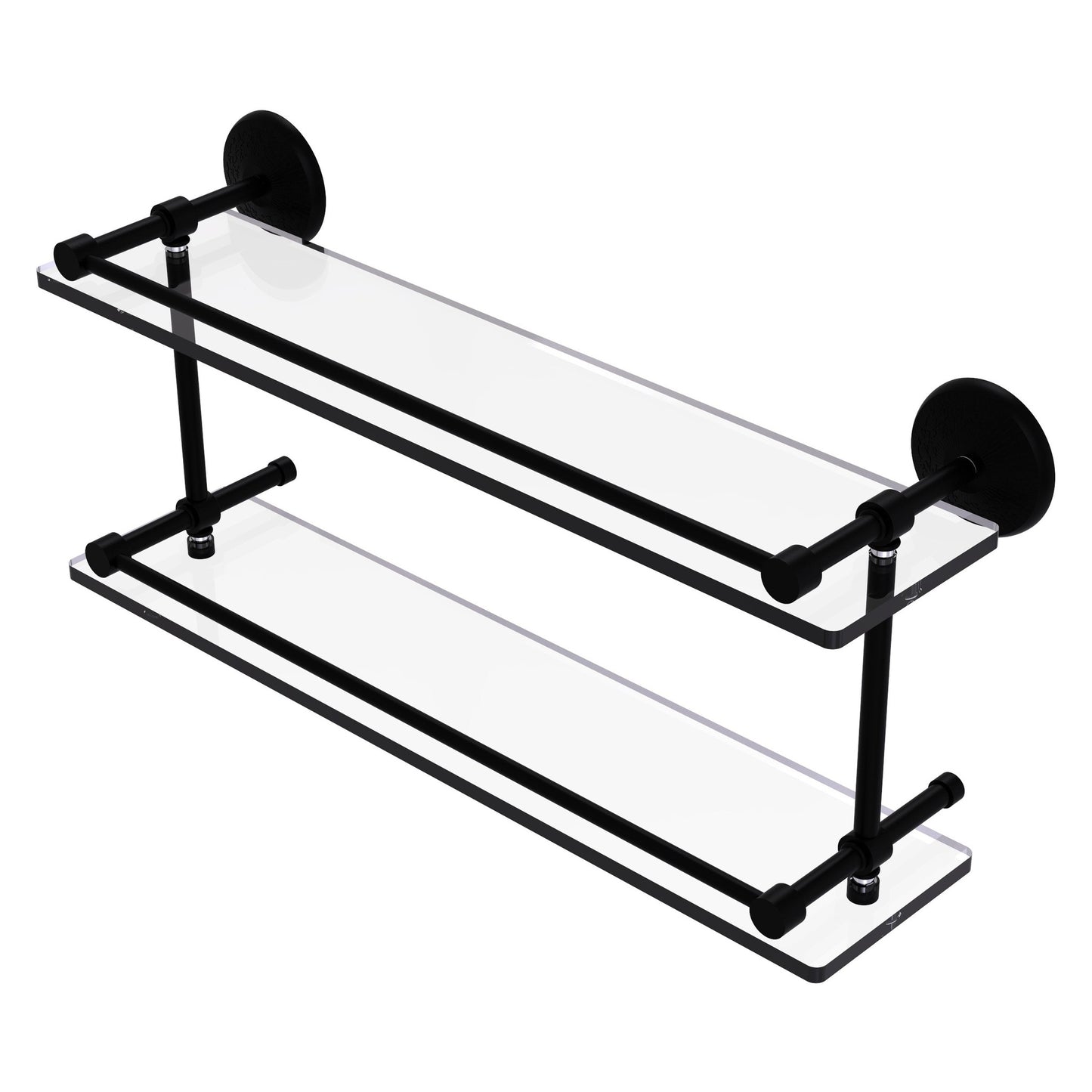 Allied Brass Monte Carlo 22" x 5" Matte Black Solid Brass Double Glass Shelf With Gallery Rail