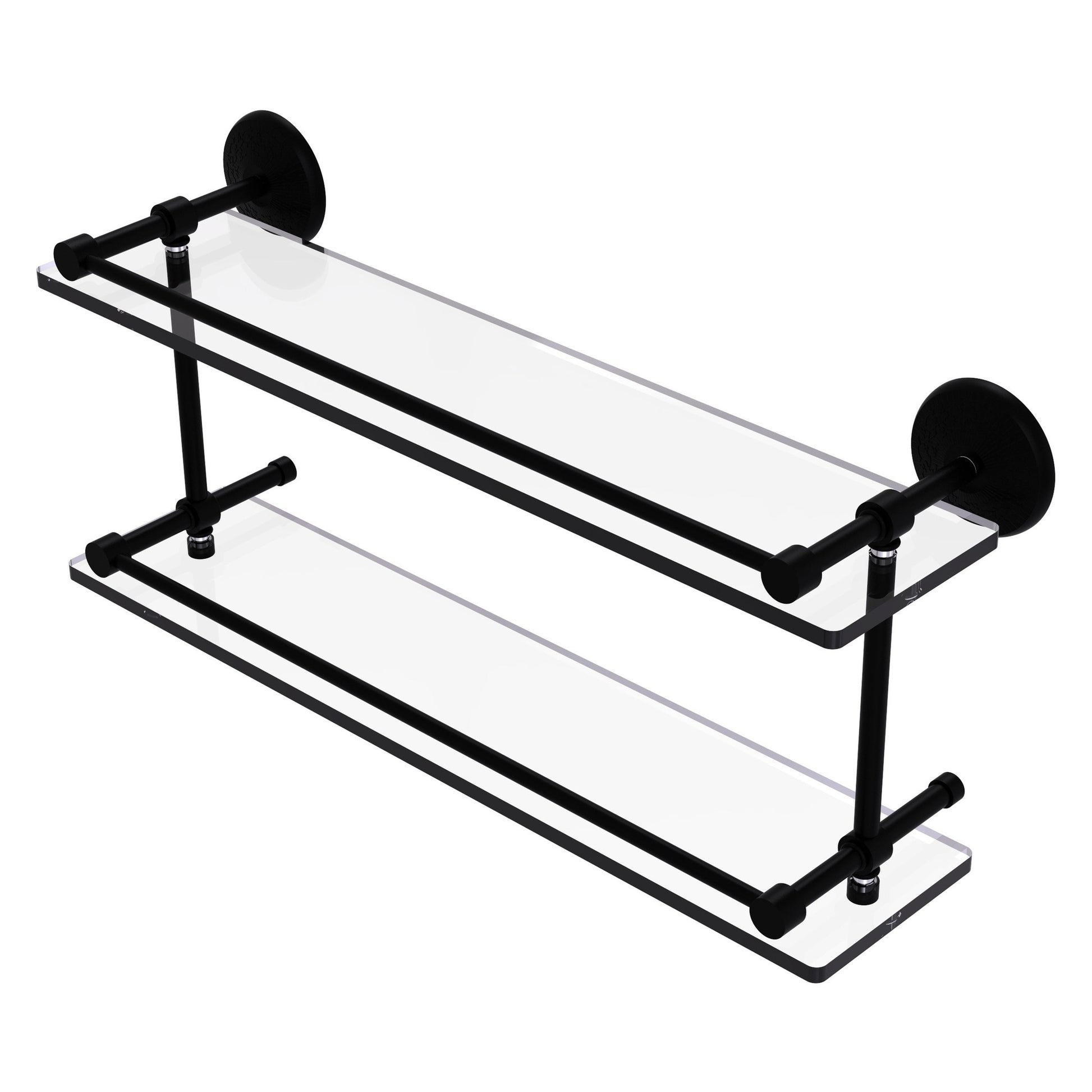 Allied Brass Monte Carlo 22" x 5" Matte Black Solid Brass Double Glass Shelf With Gallery Rail
